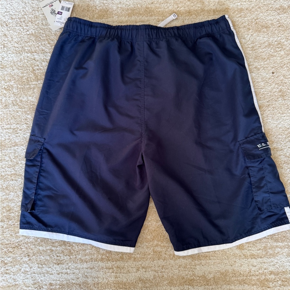 NWT | MENS | Ralph Lauren Polo | Navy Blue Swim Shorts with White Stripes | XXL - Picture 5 of 7